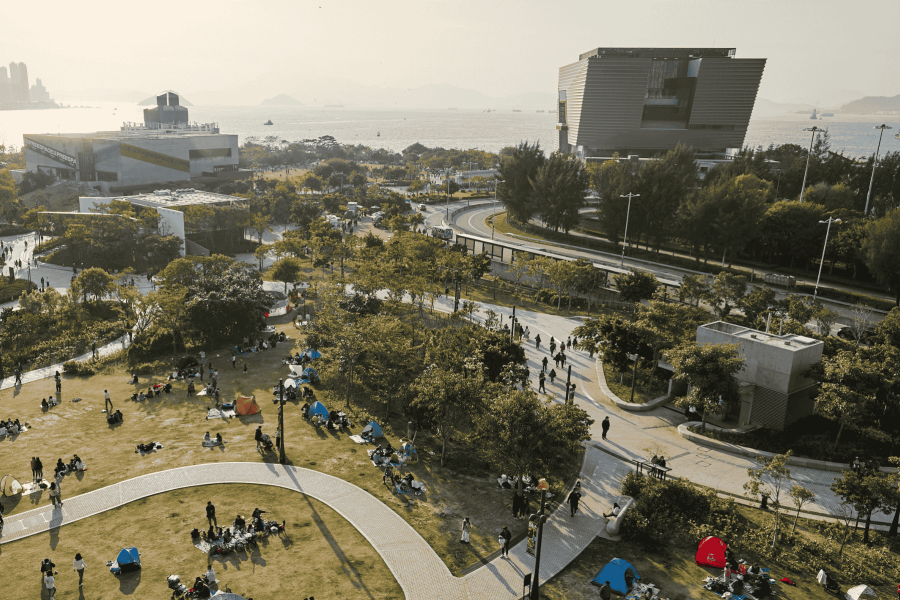 Wide view of WestK waterfront with skyline across Victoria Harbour 